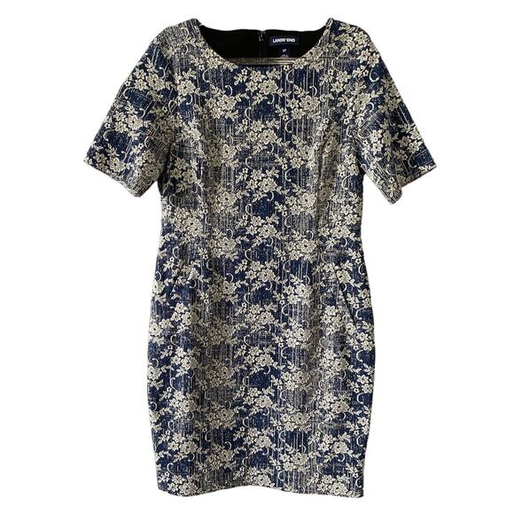 Land's End Textured Floral Knit Sheath Dress Size 6P - Picture 1 of 10